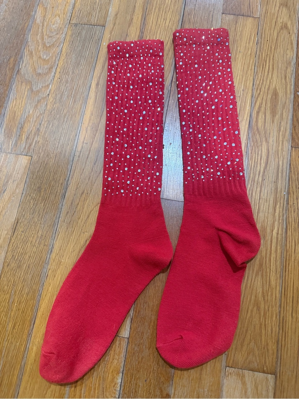Red Men's Crew Socks with Sparkle Detail